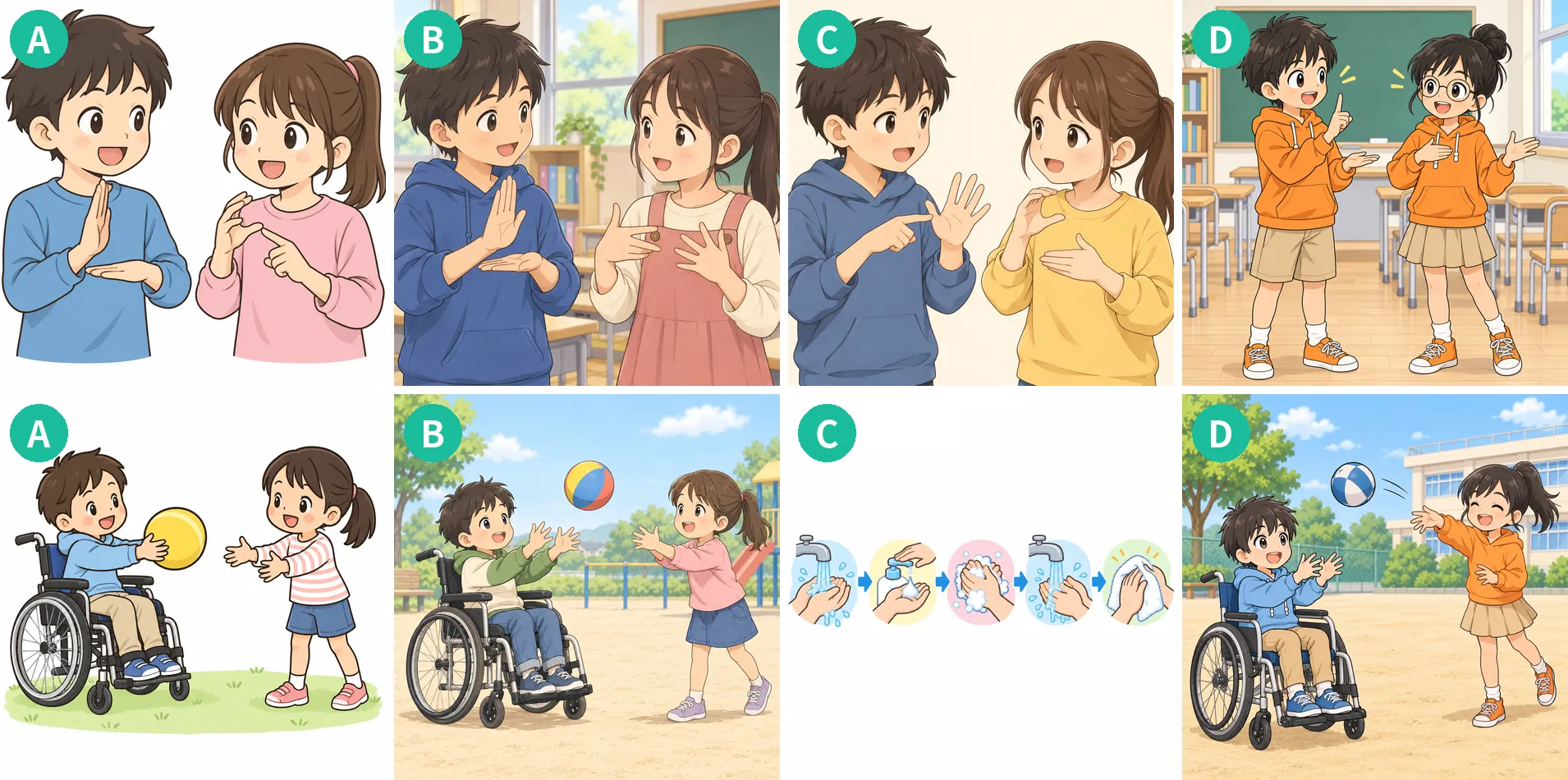 Pictures from four settings given the same instructions