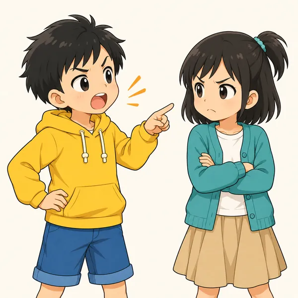 ハルが今度はミオに向かって、同じようにえらそうな態度で指さして何か言っている