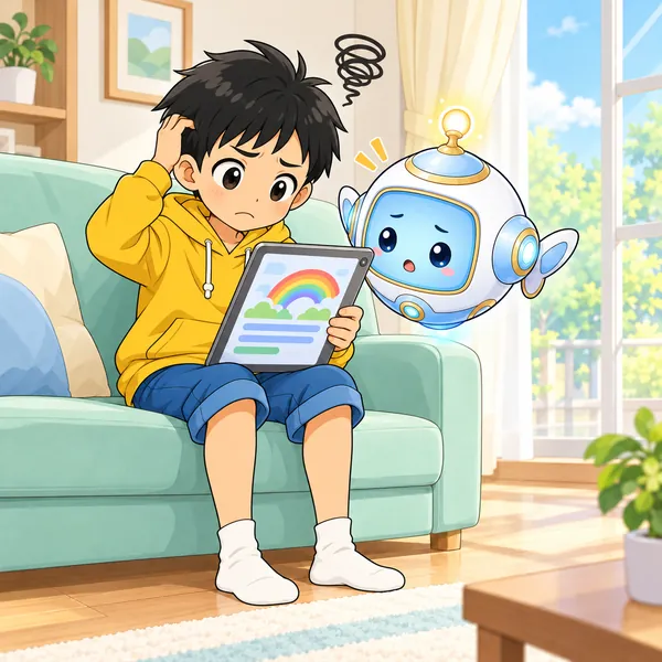 ハルがむずかしい説明にこまって頭をかいている。