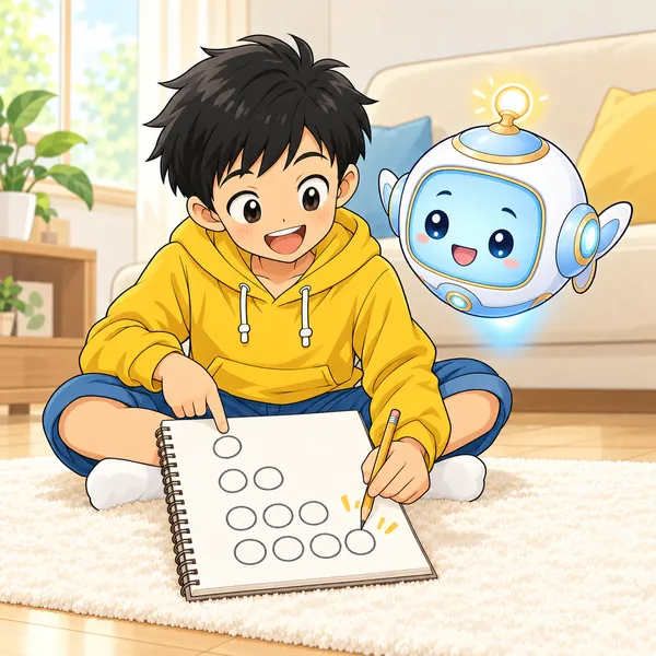 ハルが、ノートに前よりのびた記録を描いて笑っている。