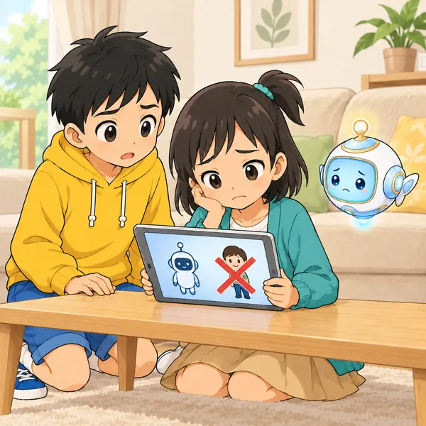 ミオが、AIで仕事がなくなるという動画を見て落ちこんでいる。