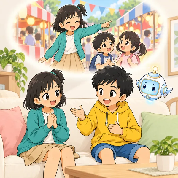 ハルが、お祭りで楽しそうに案内していたミオのことを話している。