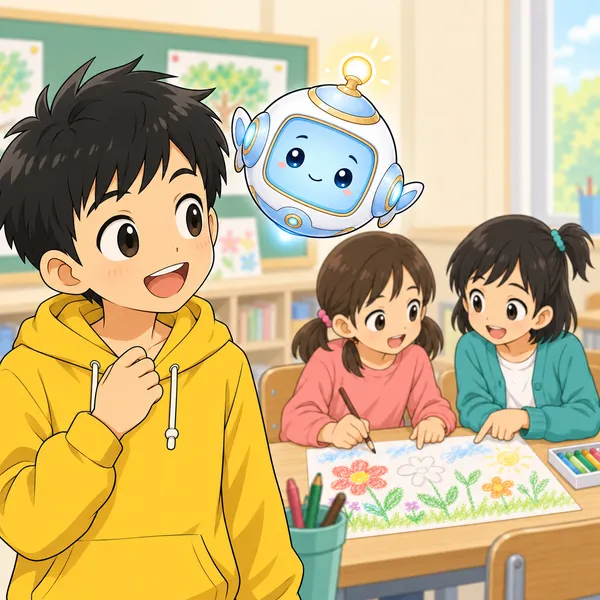 アイが浮かび、ハルにやさしく気づかせている