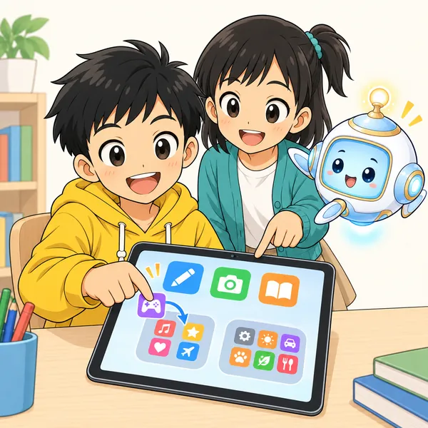 ミオとアイが、よく使うものだけを残して、あとはまとめるやり方を見せている