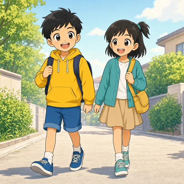 4コマ「朝のあいさつ」の1コマ目
