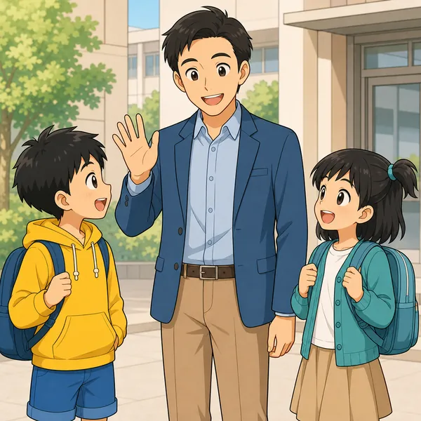 4コマ「朝のあいさつ」の3コマ目