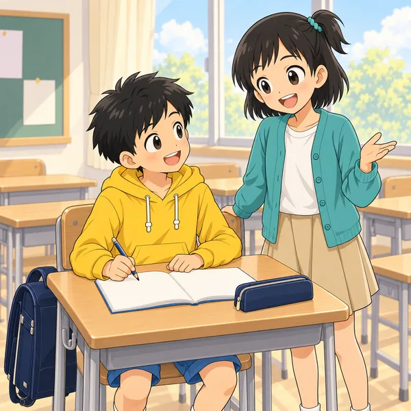 学校。ハルが落ち着いた顔で、余裕をもって席についている