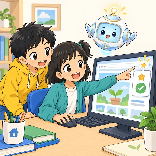 ミオが、ブックマーク（お気に入り）に登録するところを見せている