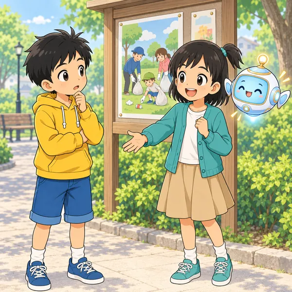 ミオがさそっている。アイもそばで一緒にすすめている