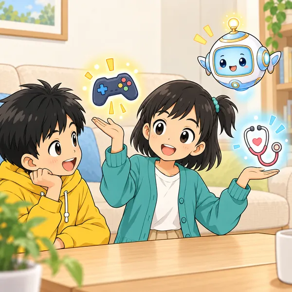 ミオが、ゲームと体のことは別ではと首をかしげている。