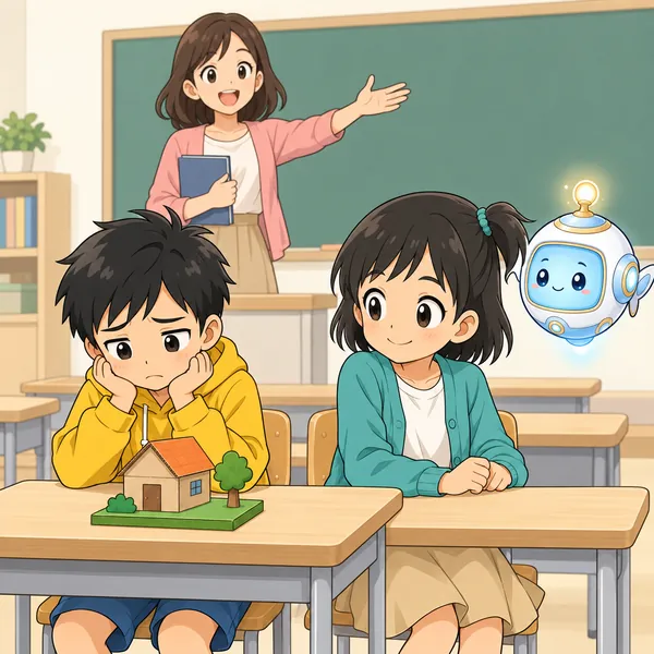 先生が急に「だれか発表できる人」と言い、ハルが下を向いている