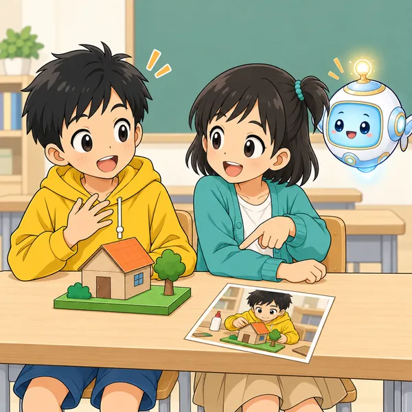ミオが、前にハルが作っていた作品のことを思い出させている
