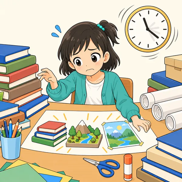 ミオが何から手をつけるか決められず、結局何も進まないまま時間が過ぎている