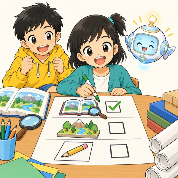 ミオが最初のひとつ「調べる」だけを終えて、達成感のある笑顔でチェックを入れている