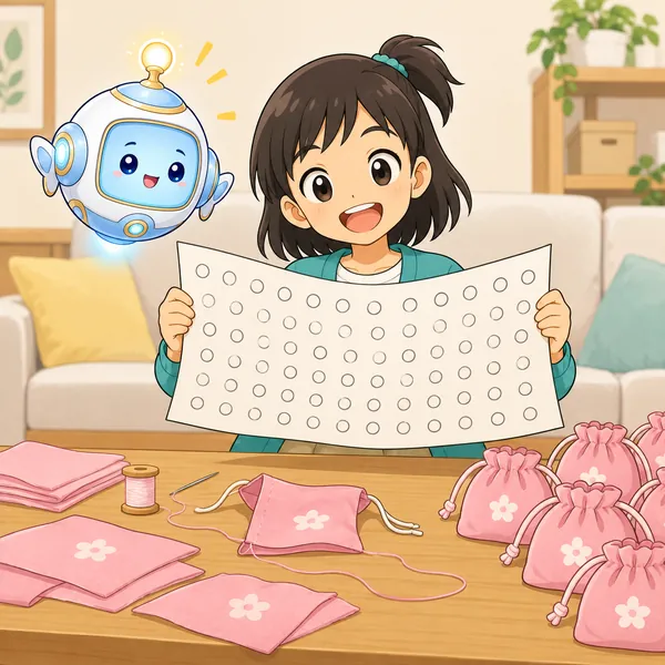 ミオが、たくさんの注文の紙を広げてびっくりしている。