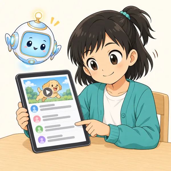 ミオが動画の下に並ぶコメントをながめ、そこに書かれた説明を読んでうなずいている