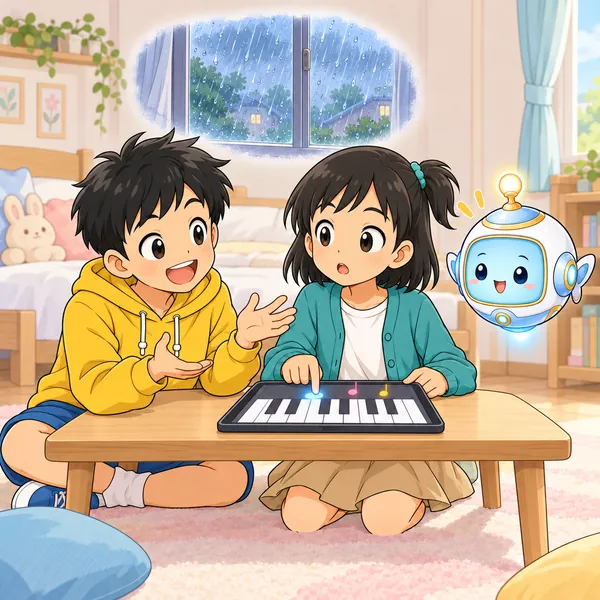 曲を聞いたハルが、雨の日を思いうかべて話している。
