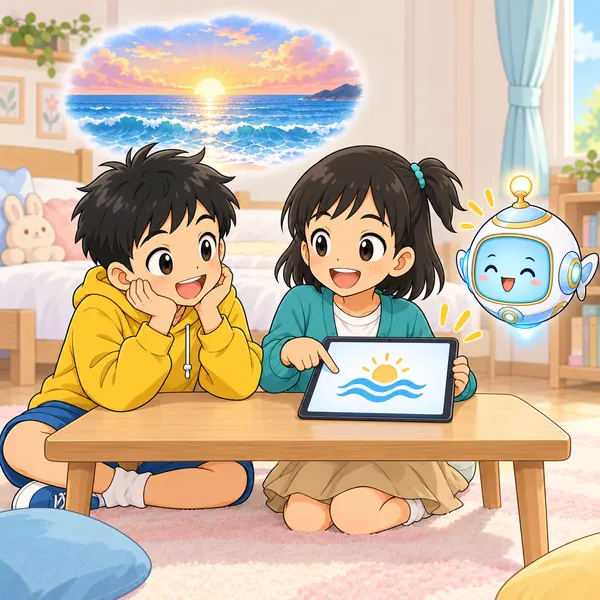 ミオが題名をつけてもう一度聞かせ、ハルも海を思いうかべて笑っている。