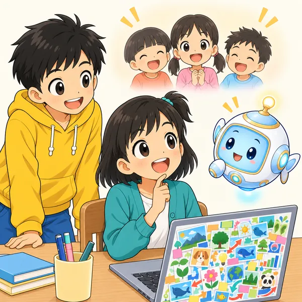 アイが「だれに見せるの？」とやさしく問いかけている