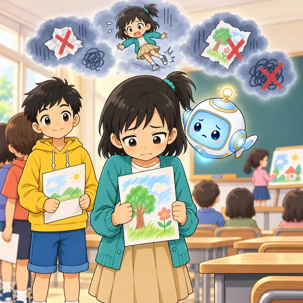 ミオが、うまくいかない想像ばかりしてうつむいている。