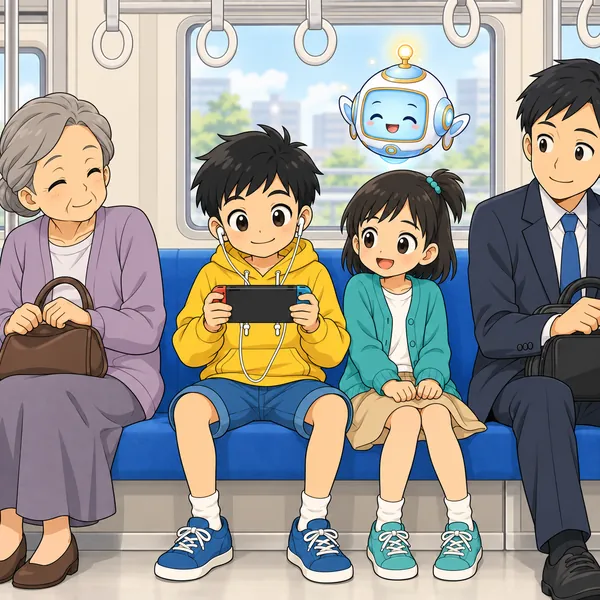 ハルがイヤホンをつけて静かにゲームをしている