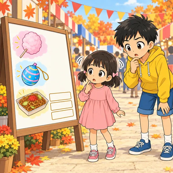 会場の入口で、ハルの妹が絵と遠くの説明を見くらべてこまっている。