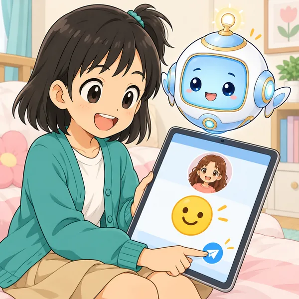 ミオが、笑顔の絵文字を入れたメッセージを送っている。