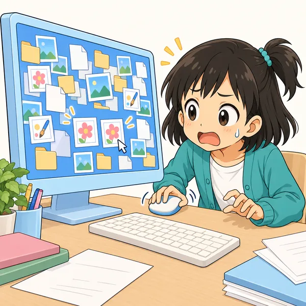 ミオが必死に探しているうちに、同じファイルをもう一つ作ってしまっている