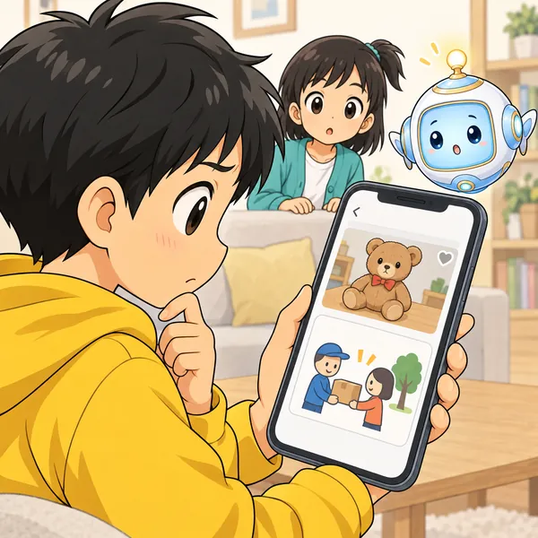 ハルがフリマアプリの画面を見ている。相手から「直接会って渡そう」というメッセージが来ている