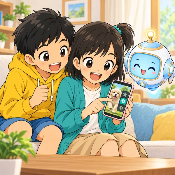 ミオが画面に合った画質を選びなおし、ハルとならんで楽しそうに動画を見ている。