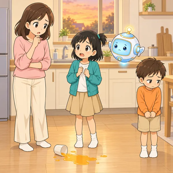 床にジュースがこぼれていて、母がとまどった顔でミオを見ている。