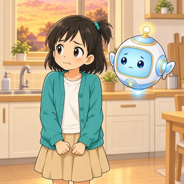 ミオがくちびるをかんで、言い返したい気持ちをこらえている。