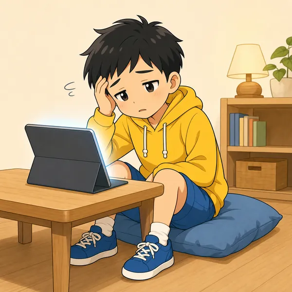 4コマ「画面から 離れる時間も 強さ」の1コマ目