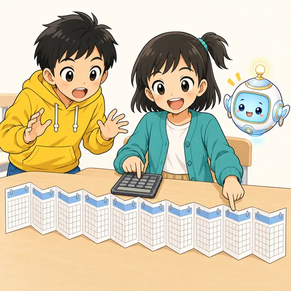 ミオが、10年が何日かを計算して見せている