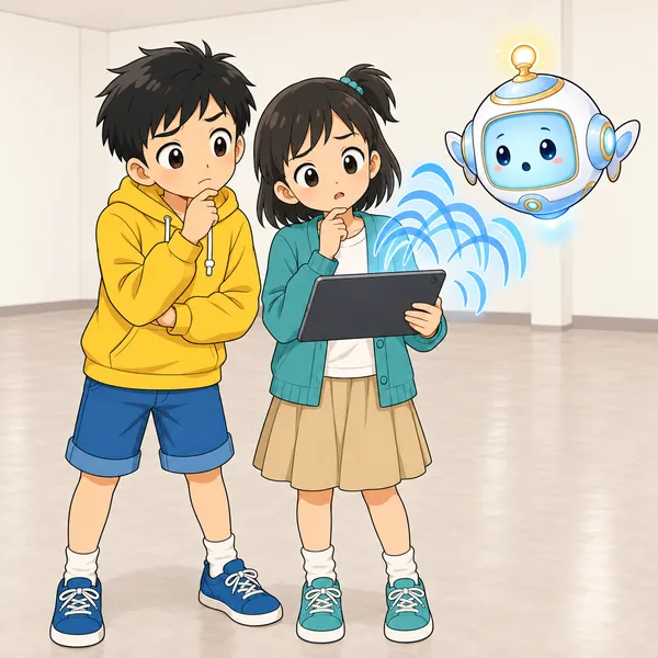 録った動画を聞いたミオが、言葉が聞き取れず首をかしげている。