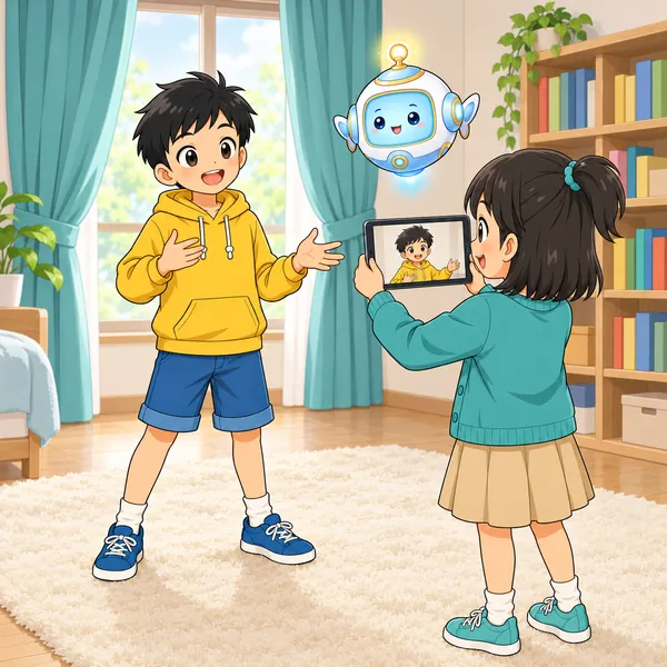 カーテンやじゅうたんのある部屋で、ハルがふつうの声で話して録っている。