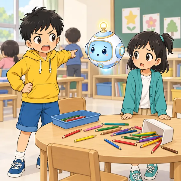 係の仕事がうまくいかず、ハルがほかの子のせいにしている
