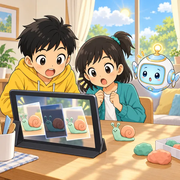 再生した画面が明るくなったり暗くなったりして、ミオが目をぱちぱちさせている。