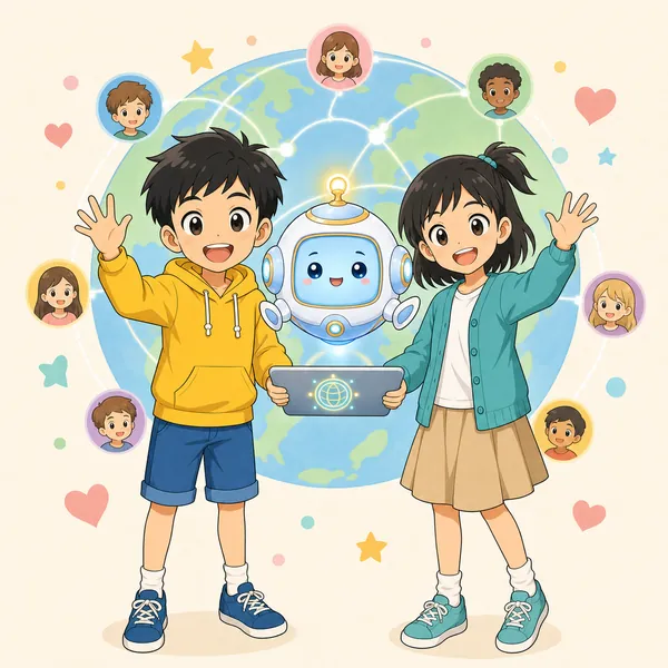 4コマ「AIで世界とつながる」の4コマ目