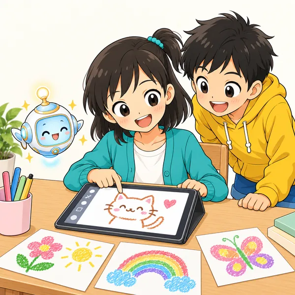 ミオが楽しそうに2枚目、3枚目の絵を描き続けている