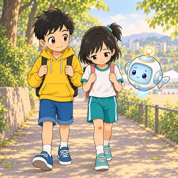 ハルとミオが並んで帰り、ミオが小さくうなずいている。