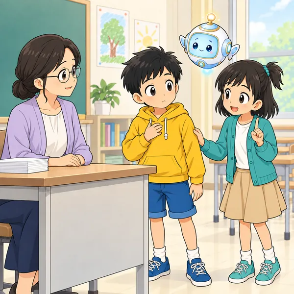 横で見ていたミオが、順番がちがうことをそっと伝えている