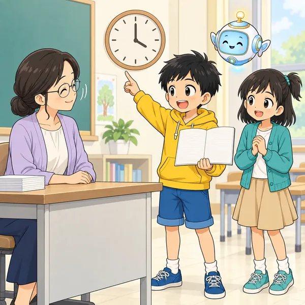 ハルが先生に、まず結果を伝え、いつやるかを言っている