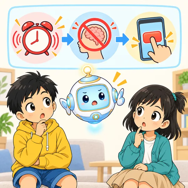 アイが、急かす→考えさせない→押させる、という流れを図で見せている