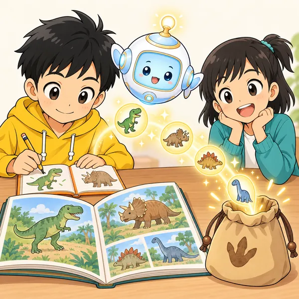 アイが、ゲームのアイテム袋に本の知識が入っていく場面を見せている