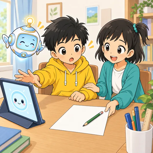 ミオが手でそっと止めて、まず紙とえんぴつをハルにわたしている