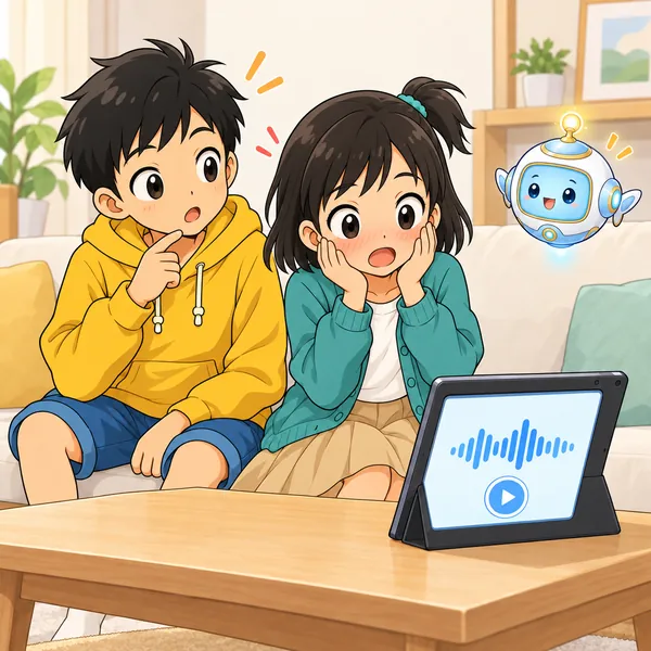 録音を聞き返したミオが、はずかしそうにほおをおさえている。