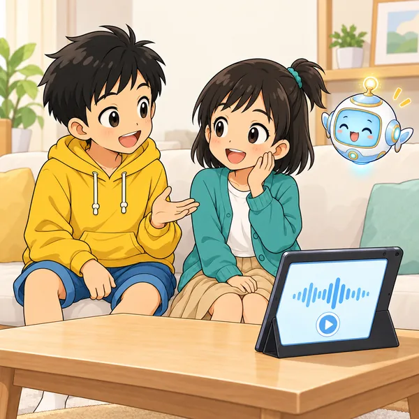 ハルがミオに話しかけ、ミオがうれしそうに笑っている。