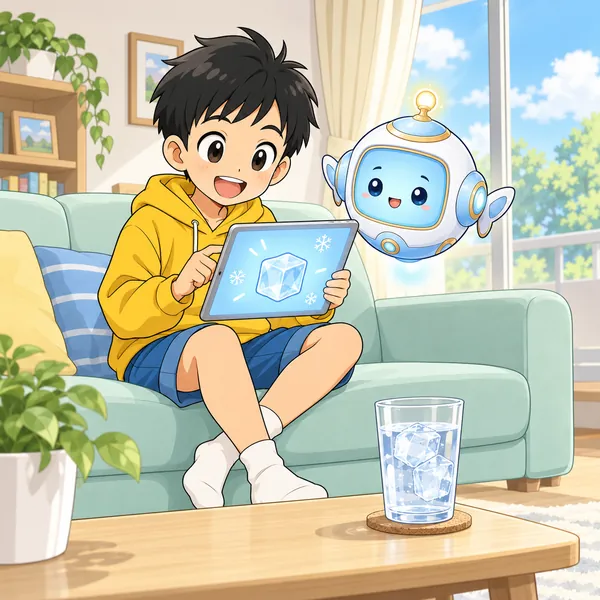 ハルが、氷のとけ方をAIに聞こうとしている。