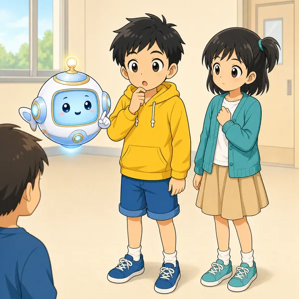 アイがハルのそばに浮かんで、やさしく諭している